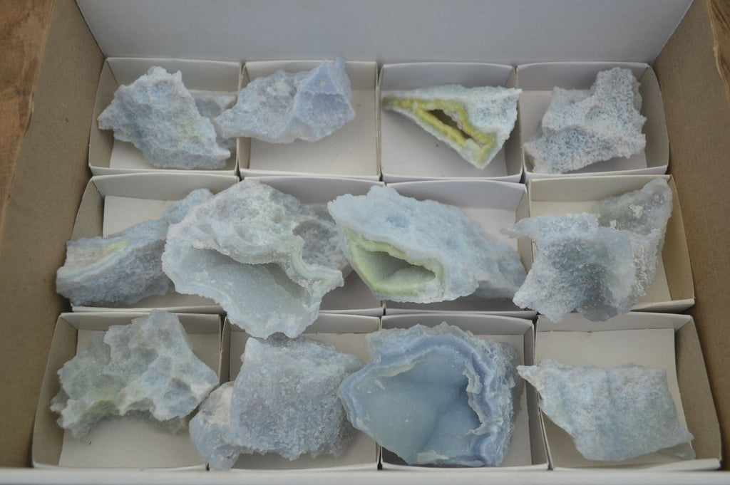 Natural Etched Blue Chalcedony Specimens x 12 From Nsanje, Malawi - Toprock Gemstones and Minerals 