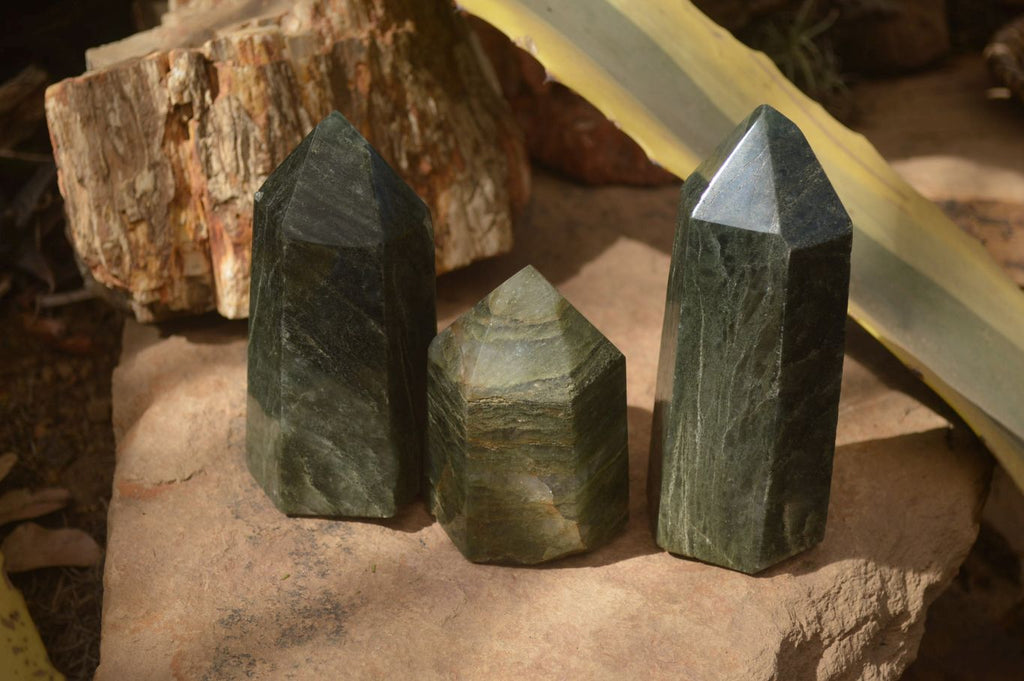 Polished Fuchsite Quartz Points x 3 From Madagascar - Toprock Gemstones and Minerals 