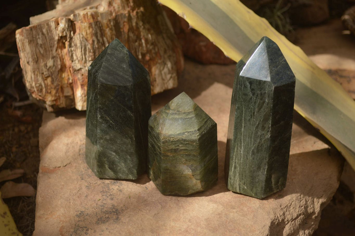 Polished Fuchsite Quartz Points x 3 From Madagascar - Toprock Gemstones and Minerals 