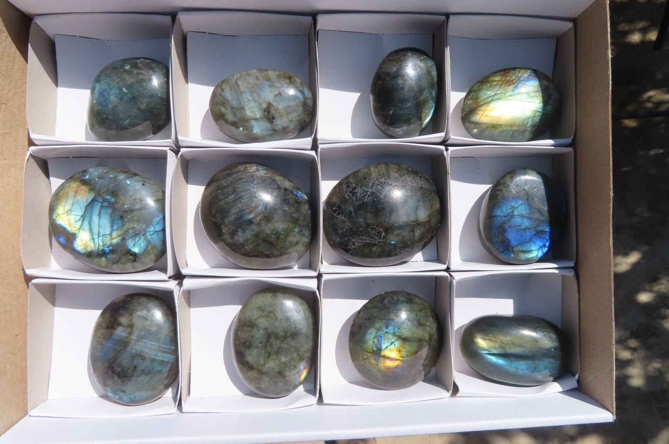 Polished Labradorite Galet / Palm Stones x 12 From Tulear, Madagascar - Toprock Gemstones and Minerals 