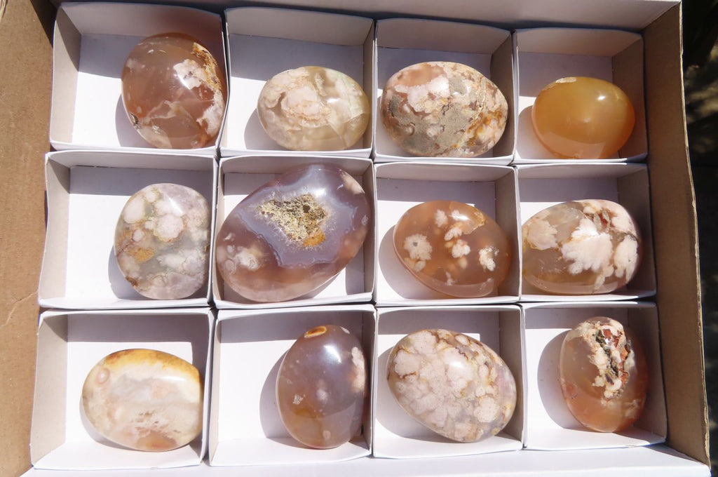 Polished Ocean Flower Agate Galet / Palm Stones x 12 From Antsahalova, Madagascar - Toprock Gemstones and Minerals 