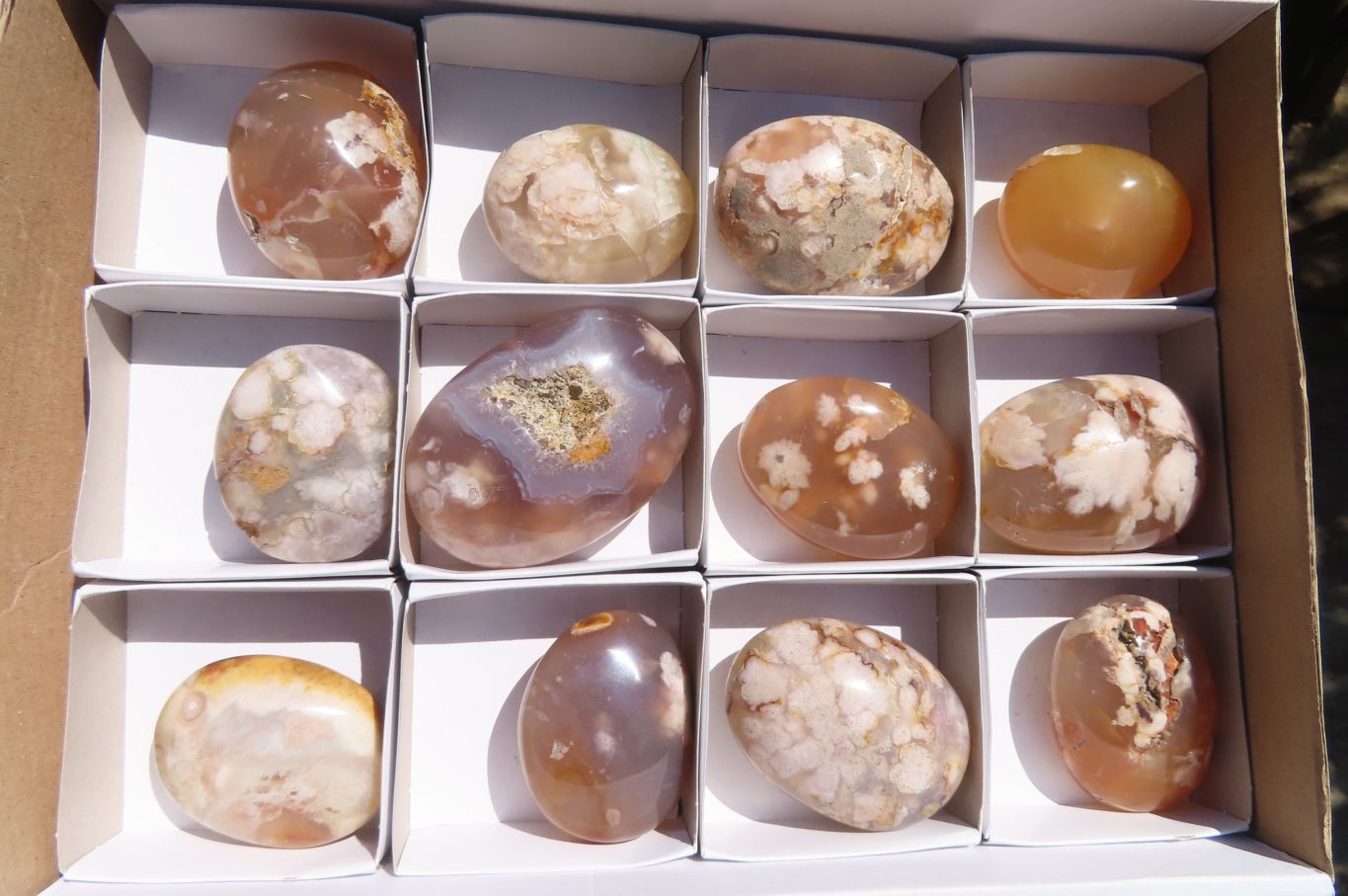 Polished Ocean Flower Agate Galet / Palm Stones x 12 From Antsahalova, Madagascar - Toprock Gemstones and Minerals 