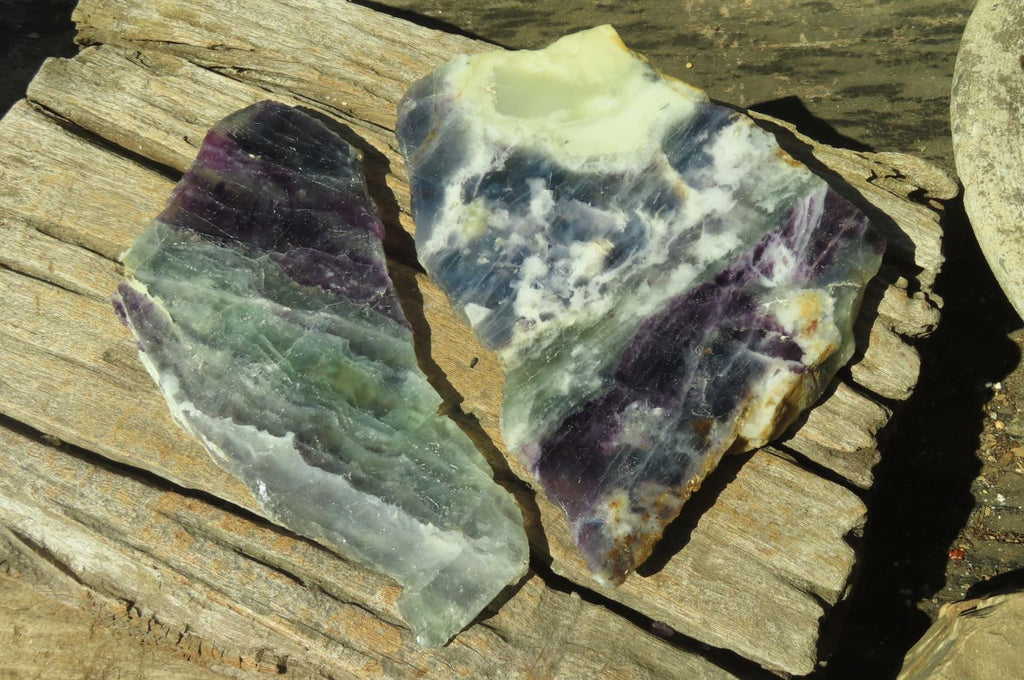 Polished On One Side Watermelon Fluorite Specimens x 2 From Uis, Namibia - Toprock Gemstones and Minerals 