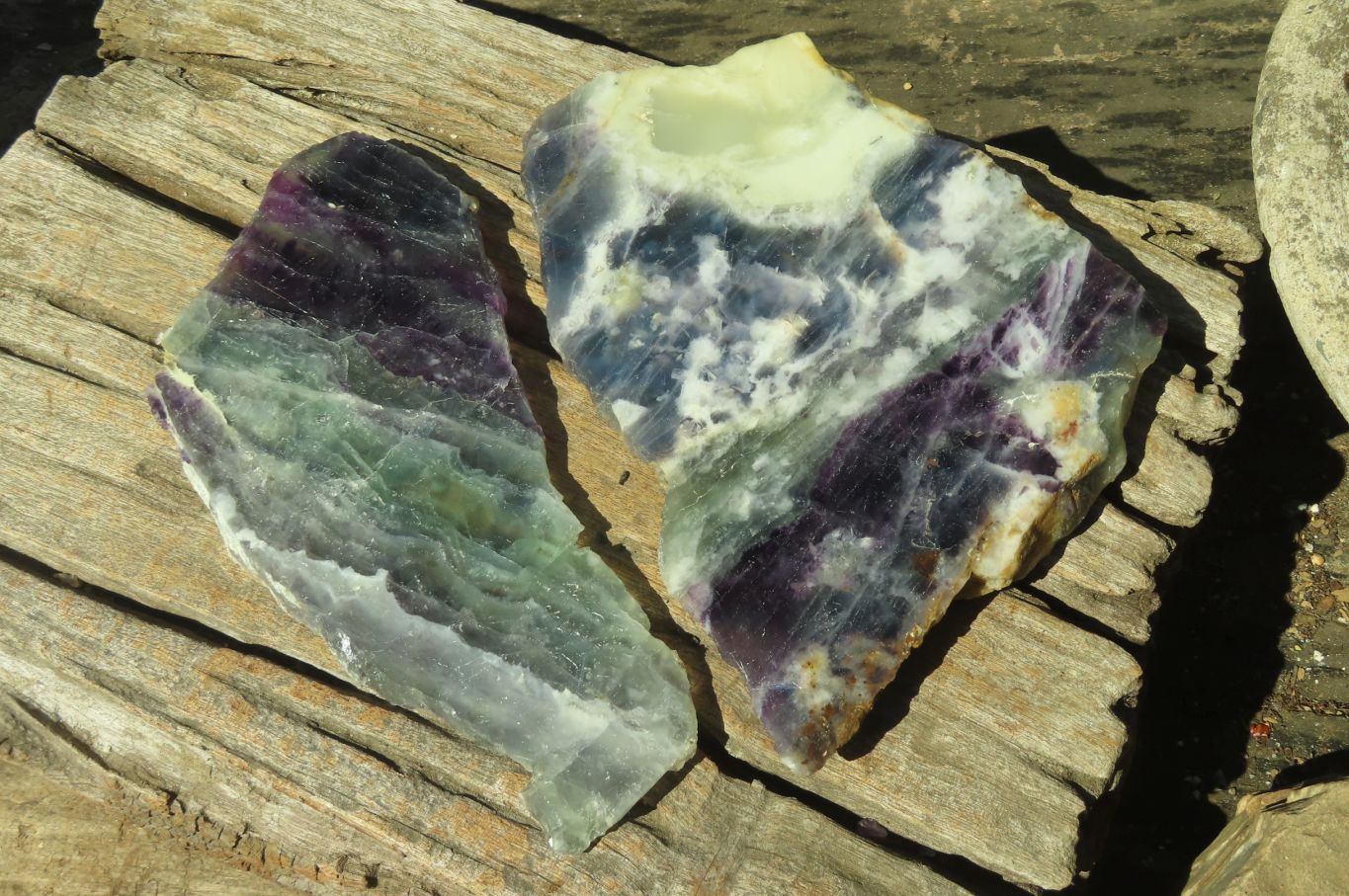 Polished On One Side Watermelon Fluorite Specimens x 2 From Uis, Namibia - Toprock Gemstones and Minerals 