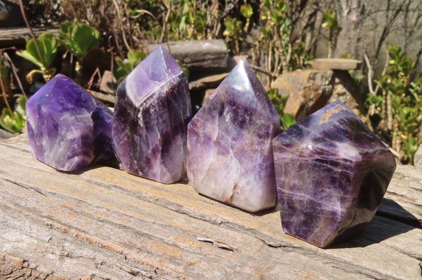 Polished Chevron Amethyst Crystals x 4 From Zambia - Toprock Gemstones and Minerals 