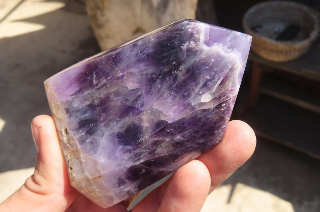 Polished Chevron Amethyst Crystals x 4 From Zambia - Toprock Gemstones and Minerals 