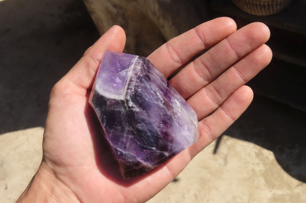 Polished Chevron Amethyst Crystals x 4 From Zambia - Toprock Gemstones and Minerals 