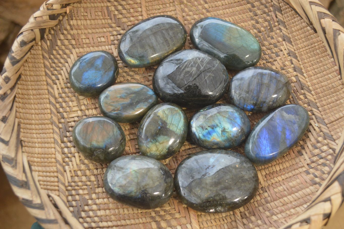 Polished Labradorite Galet / Palm Stones x 12 From Tulear, Madagascar - Toprock Gemstones and Minerals 