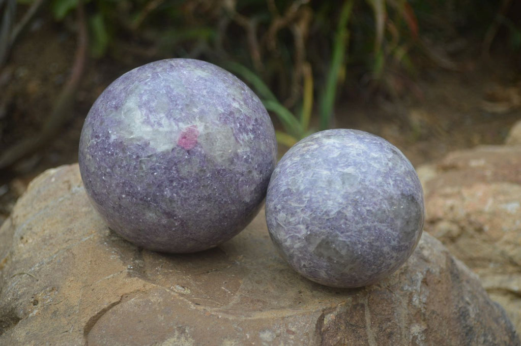 Polished Lepidolite Spheres x 2 From Madagascar - Toprock Gemstones and Minerals 