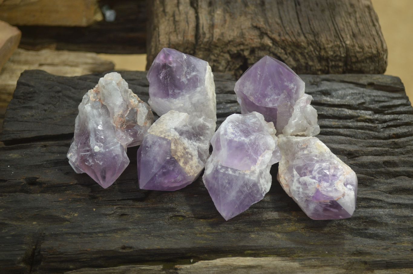 Polished Jacaranda Amethyst Single Crystals x 6 From Mumbwa, Zambia - Toprock Gemstones and Minerals 