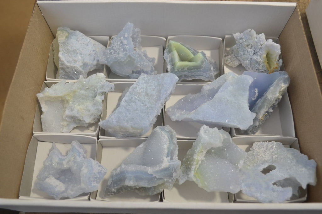 Natural Etched Blue Chalcedony Specimens x 12 From Nsanje, Malawi - Toprock Gemstones and Minerals 