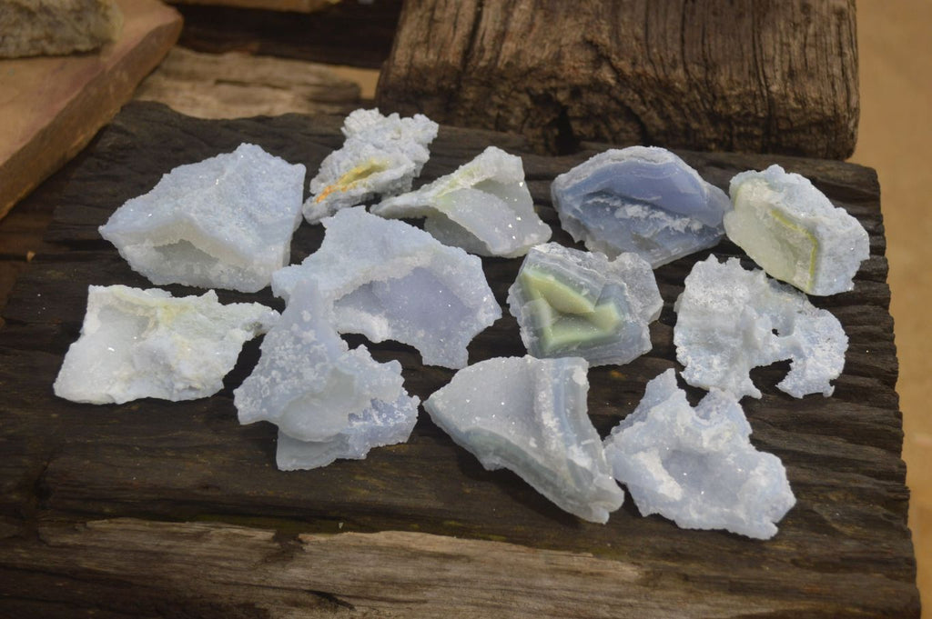 Natural Etched Blue Chalcedony Specimens x 12 From Nsanje, Malawi - Toprock Gemstones and Minerals 