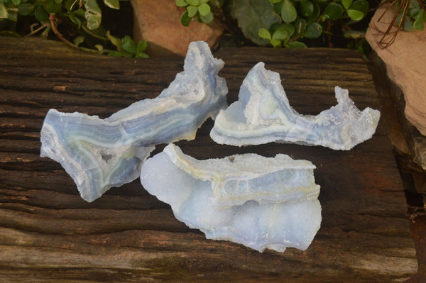 Natural Etched Blue Chalcedony Specimens x 3 From Nsanje, Malawi - Toprock Gemstones and Minerals 