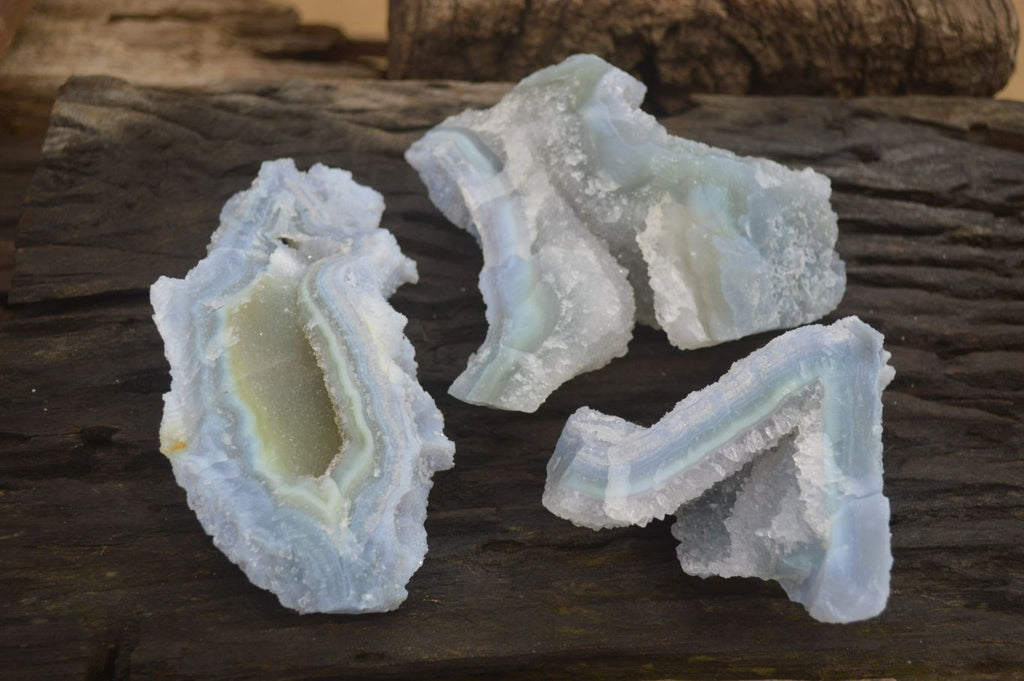 Natural Etched Blue Chalcedony Specimens x 3 From Nsanje, Malawi - Toprock Gemstones and Minerals 