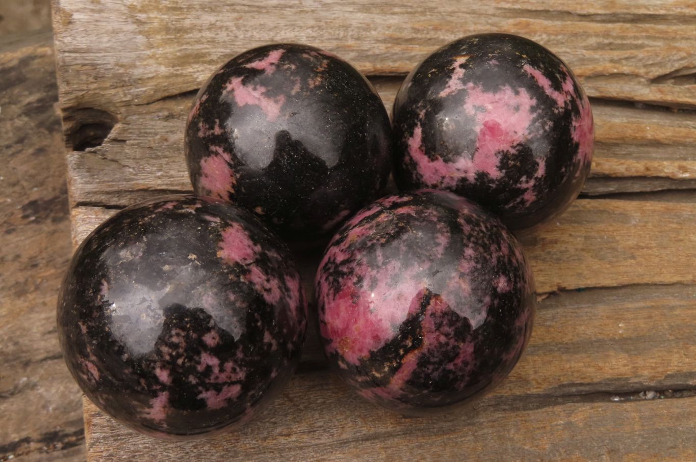 Polished Rhodonite Spheres x 4 From Madagascar - Toprock Gemstones and Minerals 
