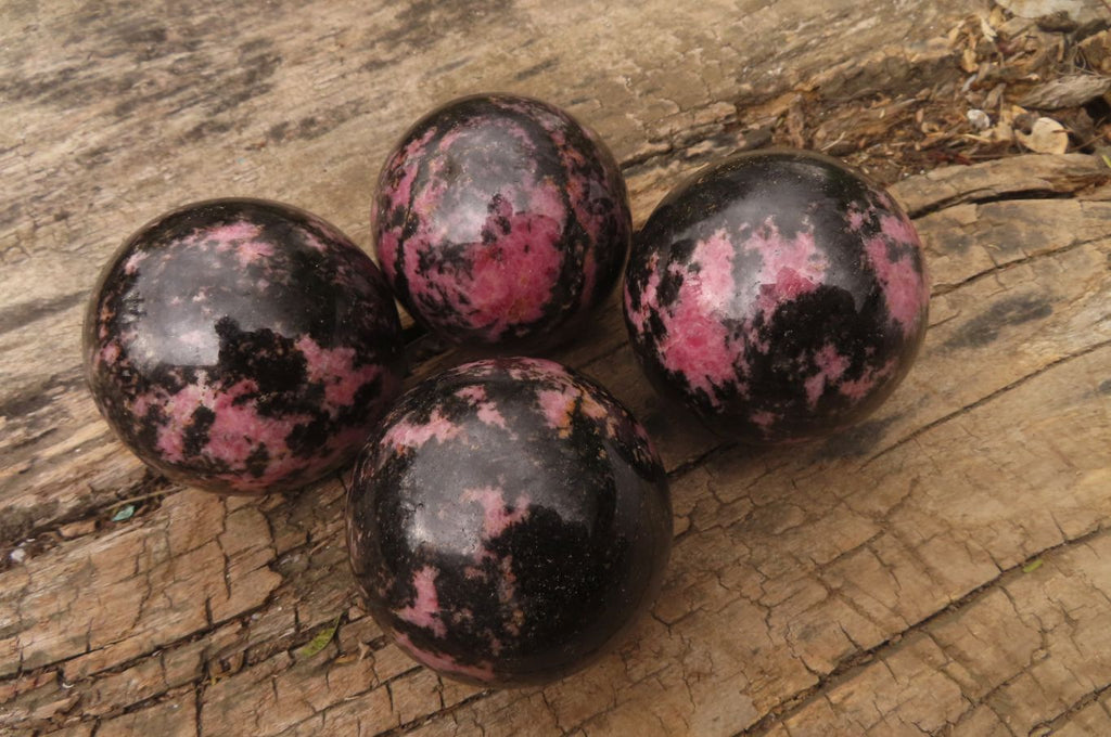 Polished Rhodonite Spheres x 4 From Madagascar - Toprock Gemstones and Minerals 