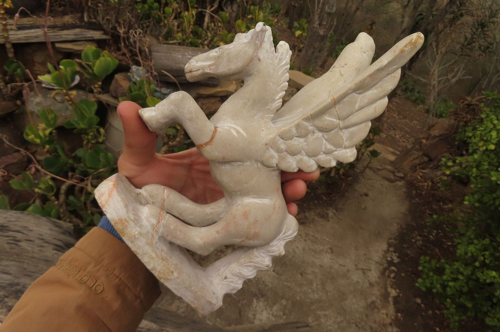 Polished White Marble Pegasus Carving x 1 From Zimbabwe - Toprock Gemstones and Minerals 