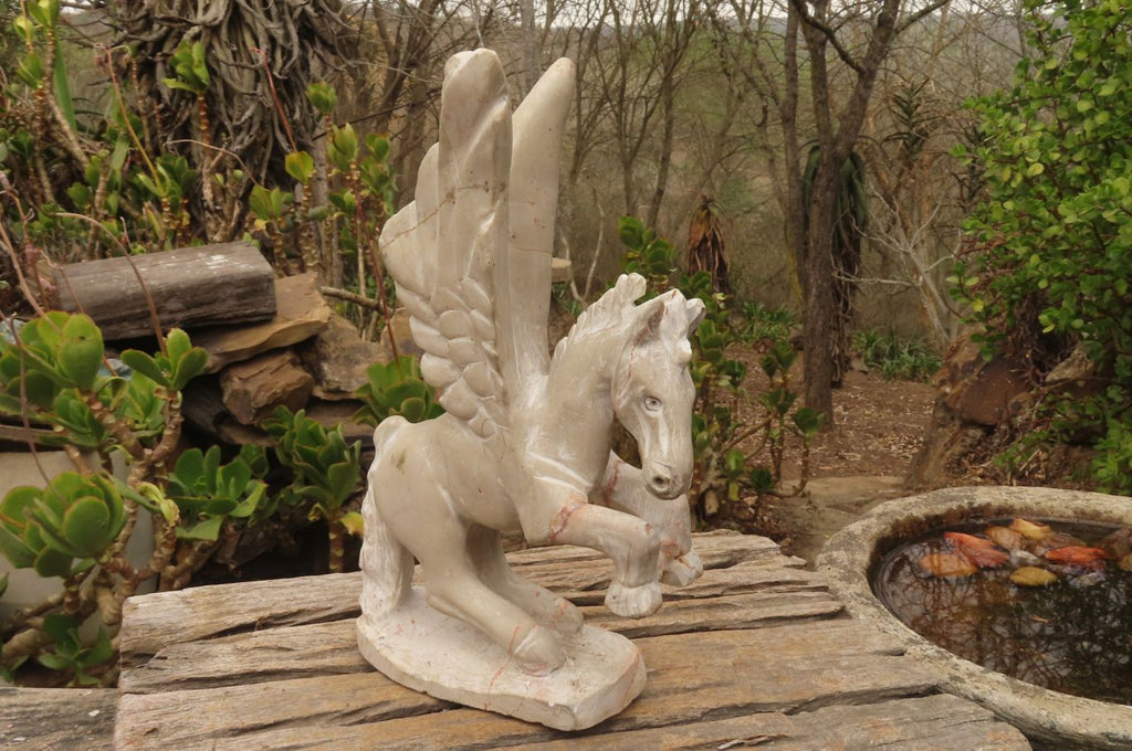 Polished White Marble Pegasus Carving x 1 From Zimbabwe - Toprock Gemstones and Minerals 