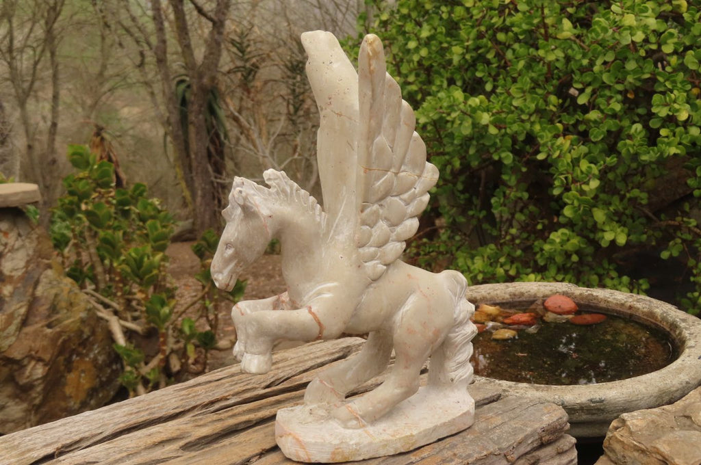 Polished White Marble Pegasus Carving x 1 From Zimbabwe - Toprock Gemstones and Minerals 