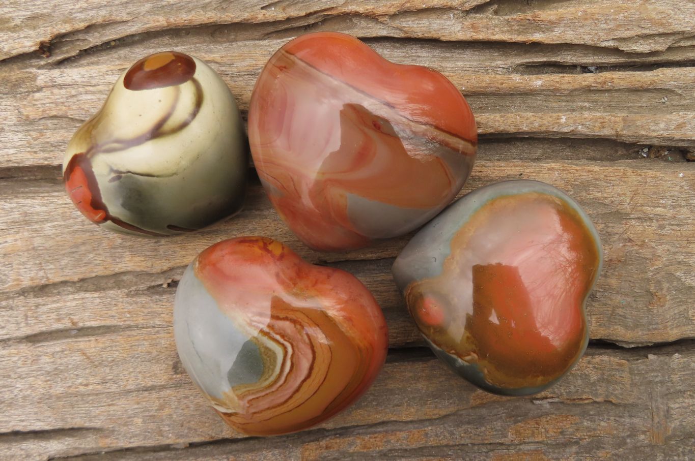 Polished Polychrome Jasper Hearts x 6 From Madagascar - Toprock Gemstones and Minerals 