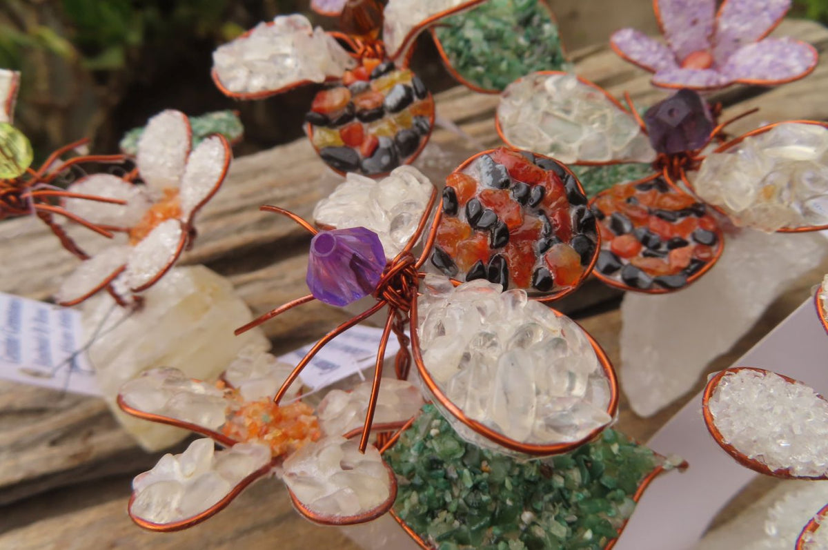 Hand Made Gemstone Bee With Flower - sold per piece From South Africa - Toprock Gemstones and Minerals 