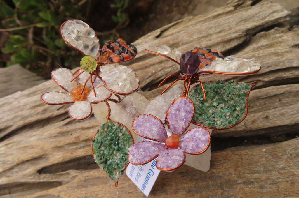 Hand Made Gemstone Bee With Flower - sold per piece From South Africa - Toprock Gemstones and Minerals 