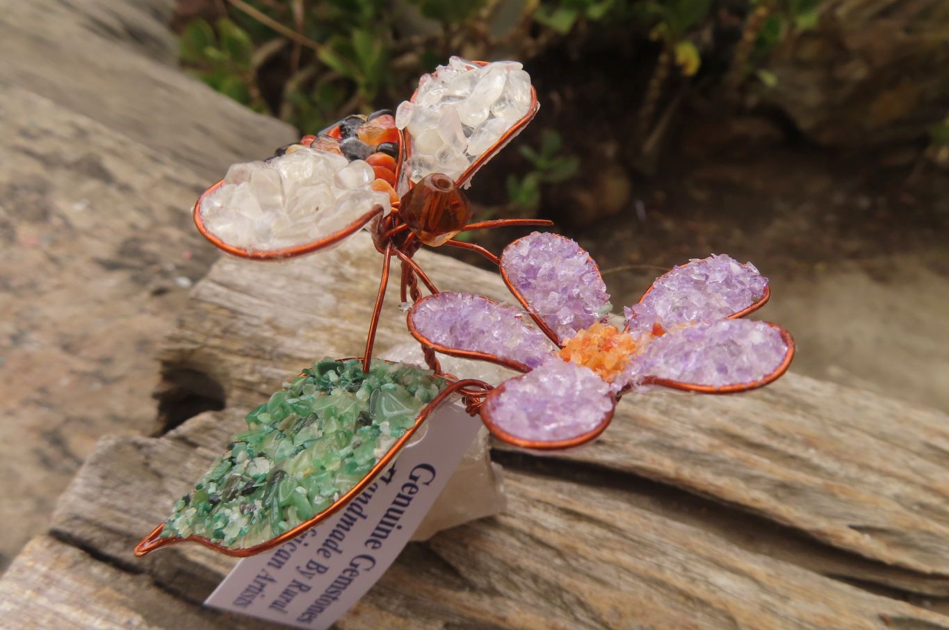 Hand Made Gemstone Bee With Flower - sold per piece From South Africa - Toprock Gemstones and Minerals 
