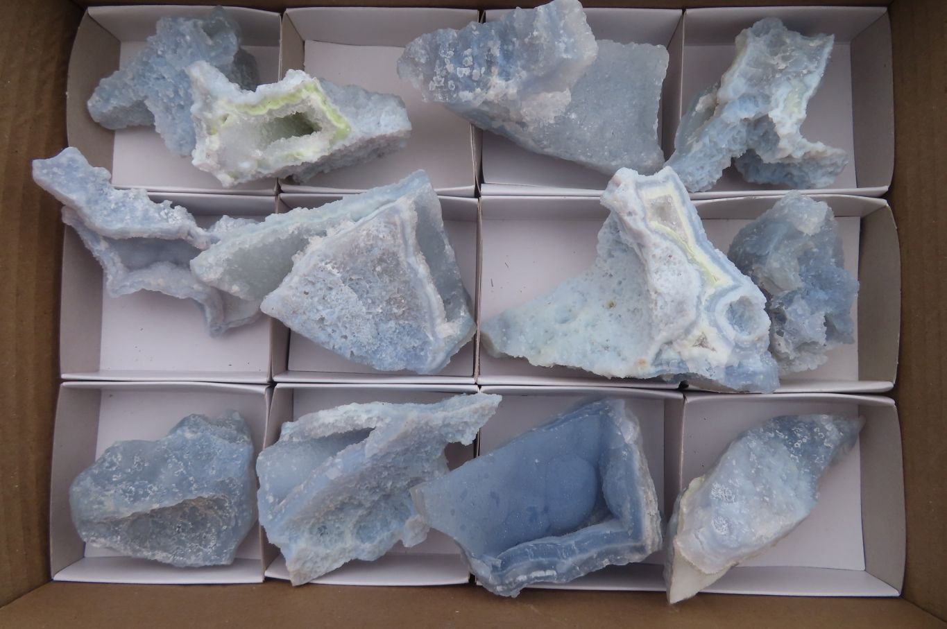 Natural Etched Blue Chalcedony Specimens x 12 From Nsanje, Malawi - Toprock Gemstones and Minerals 