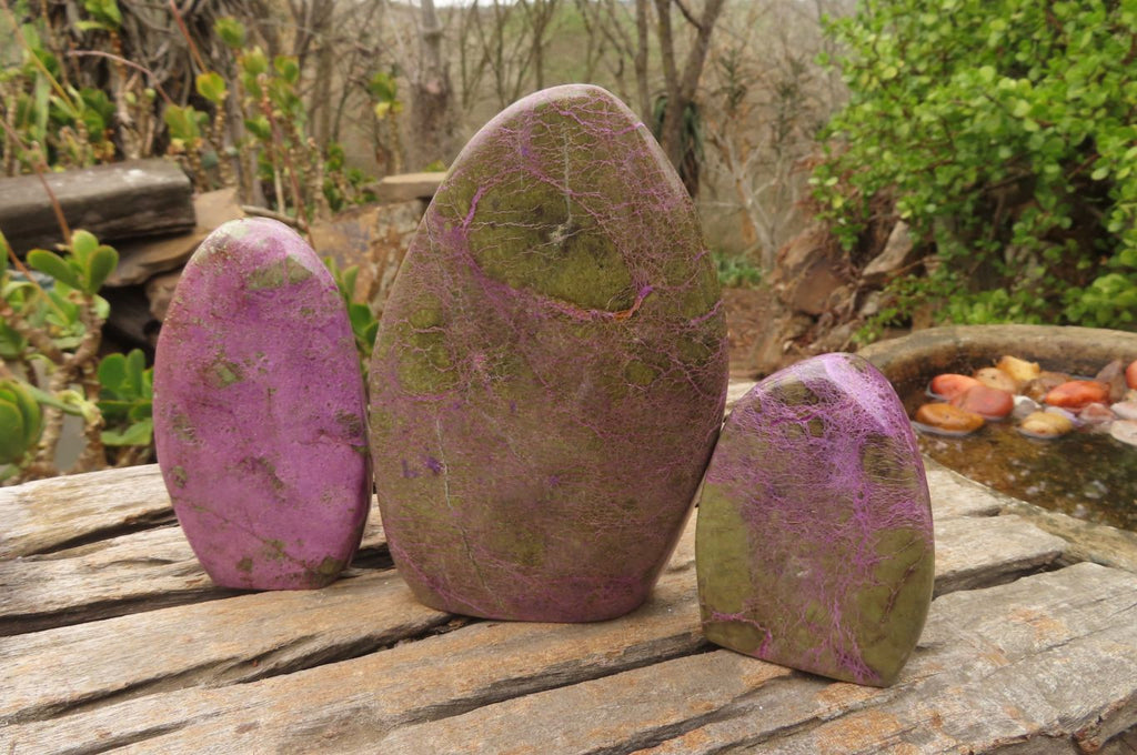 Polished Stichtite & Serpentine Standing Free Forms x 3 From Barberton, South Africa - Toprock Gemstones and Minerals 