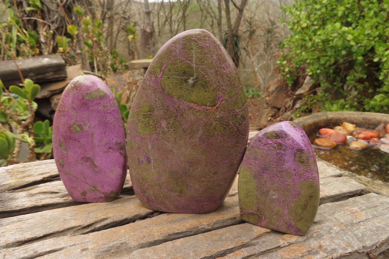 Polished Stichtite & Serpentine Standing Free Forms x 3 From Barberton, South Africa - Toprock Gemstones and Minerals 