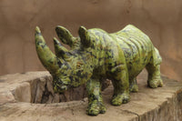 Polished Leopard Stone Rhino Carving x 1 From Zimbabwe