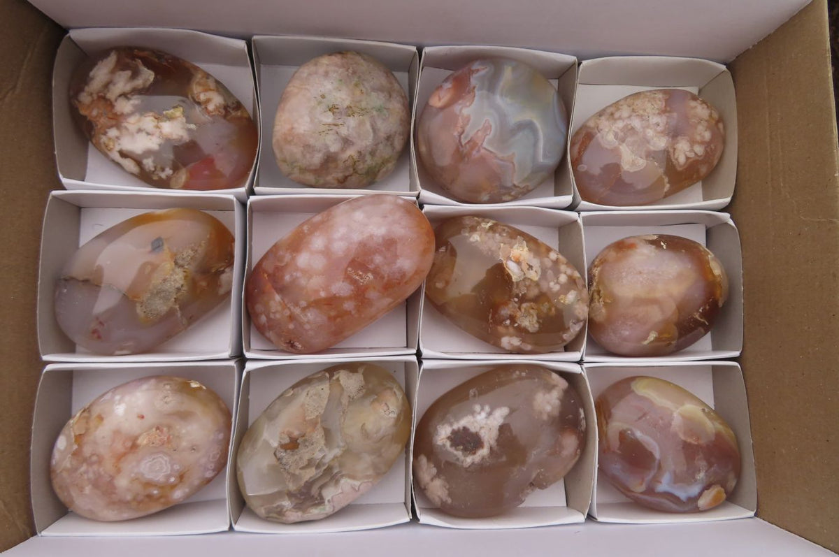 Polished Ocean Flower Agate Galet / Palm Stones x 12 From Antsahalova, Madagascar - Toprock Gemstones and Minerals 