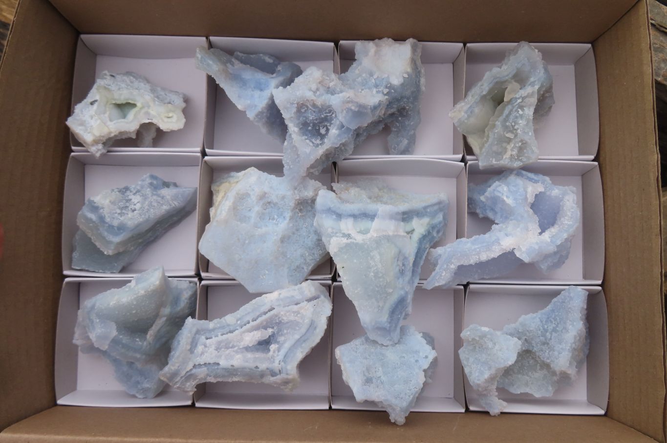 Natural Etched Blue Chalcedony Specimens x 12 From Nsanje, Malawi - Toprock Gemstones and Minerals 