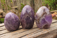 Polished Chevron Amethyst Standing Free Forms x 3 From Madagascar - Toprock Gemstones and Minerals 