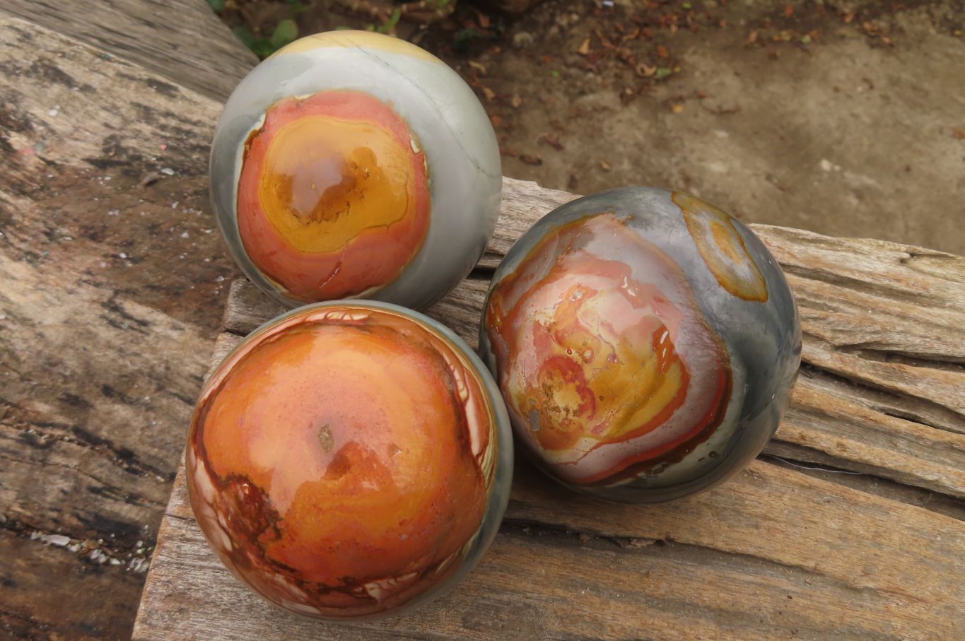Polished Polychrome Jasper Spheres x 3 From Mahajanga, Madagascar - Toprock Gemstones and Minerals 