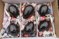 Polished Black Schorl Tourmaline Eggs x 6 From Madagascar - Toprock Gemstones and Minerals 