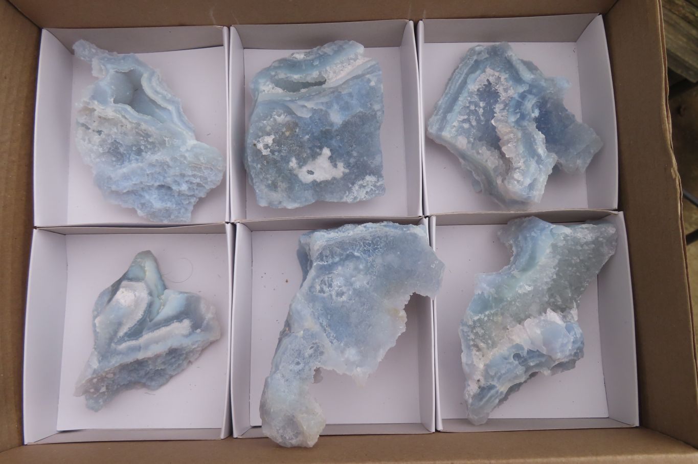 Natural Etched Blue Chalcedony Specimens x 6 From Malawi - Toprock Gemstones and Minerals 