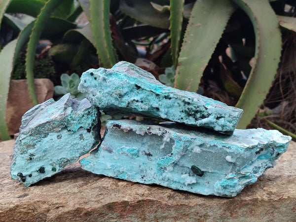 Natural Chrysocolla With Malachite Dolomite Specimens x 3 From Congo - Toprock Gemstones and Minerals 