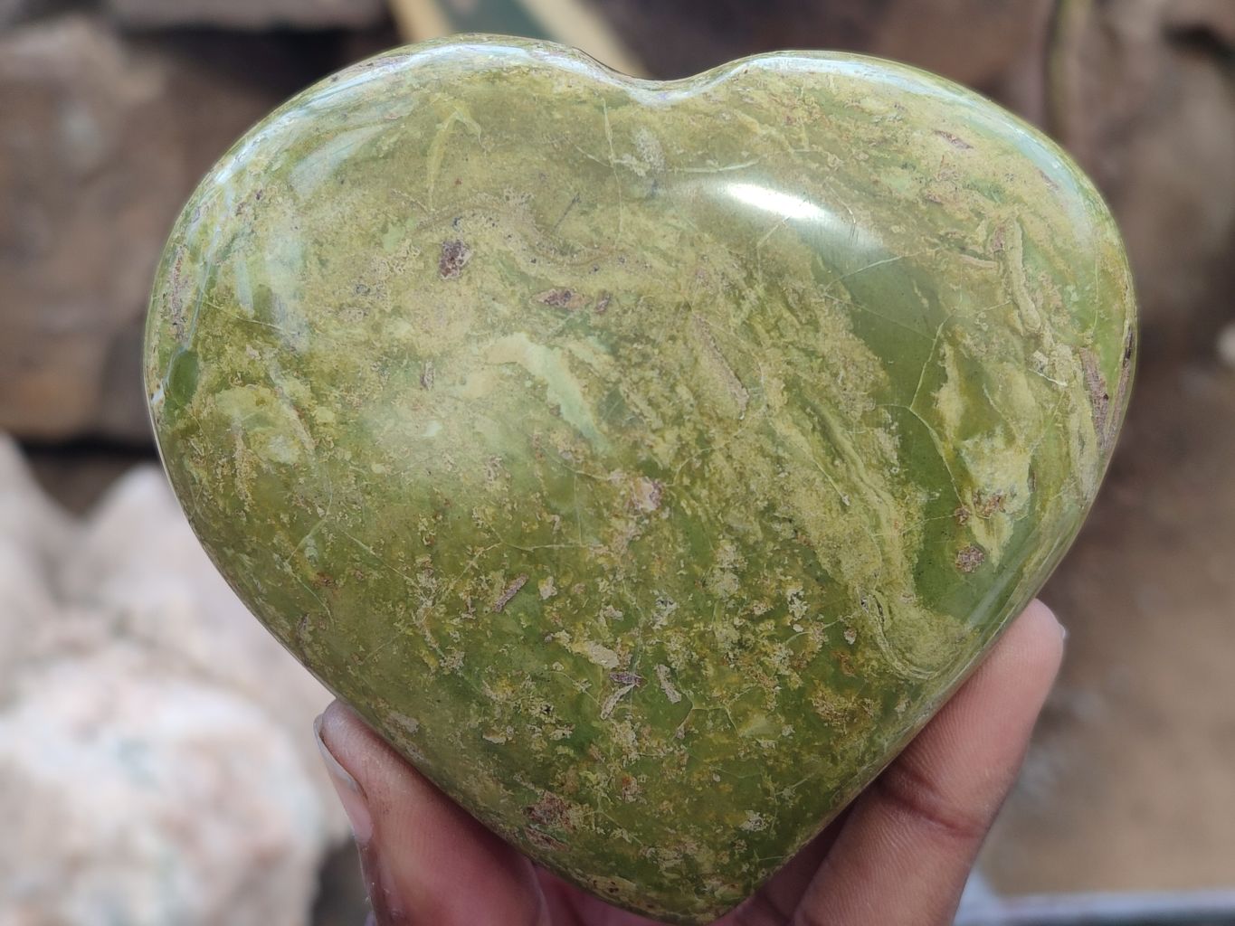 Polished Green Opal Hearts x 6 From Madagascar - Toprock Gemstones and Minerals 