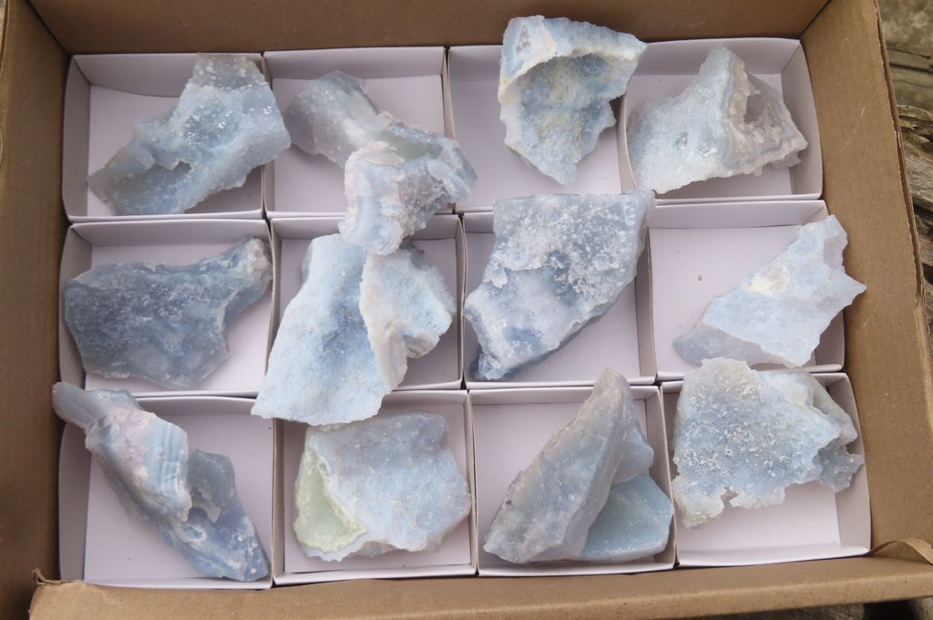 Natural Etched Blue Chalcedony Specimens x 12 From Malawi - Toprock Gemstones and Minerals 