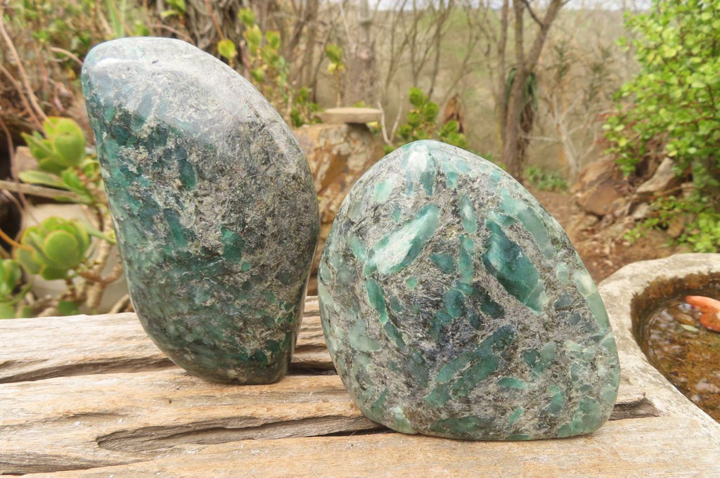 Polished Rare Emerald Mica In Matrix Standing Free Forms x 2 From Mutoko, Zimbabwe - Toprock Gemstones and Minerals 