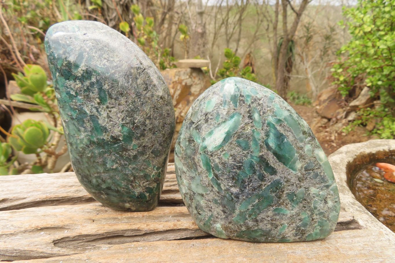 Polished Rare Emerald Mica In Matrix Standing Free Forms x 2 From Mutoko, Zimbabwe - Toprock Gemstones and Minerals 