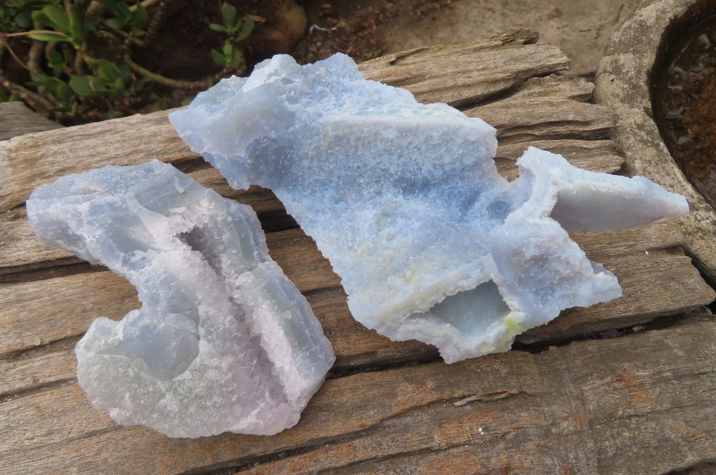 Natural Etched Blue Chalcedony Specimens x 2 From Nsanje, Malawi - Toprock Gemstones and Minerals 