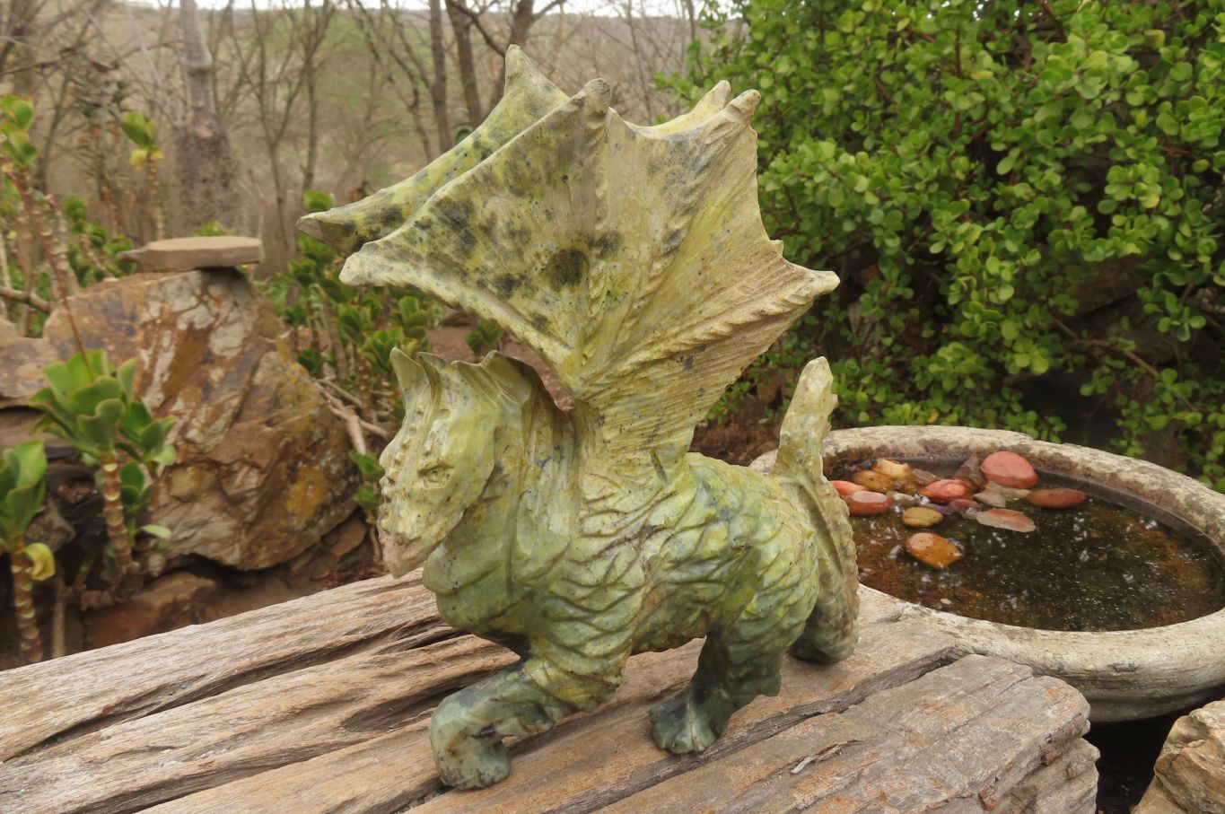 Polished Leopard Stone Welsh Dragon Carving x 1 From Zimbabwe - Toprock Gemstones and Minerals 