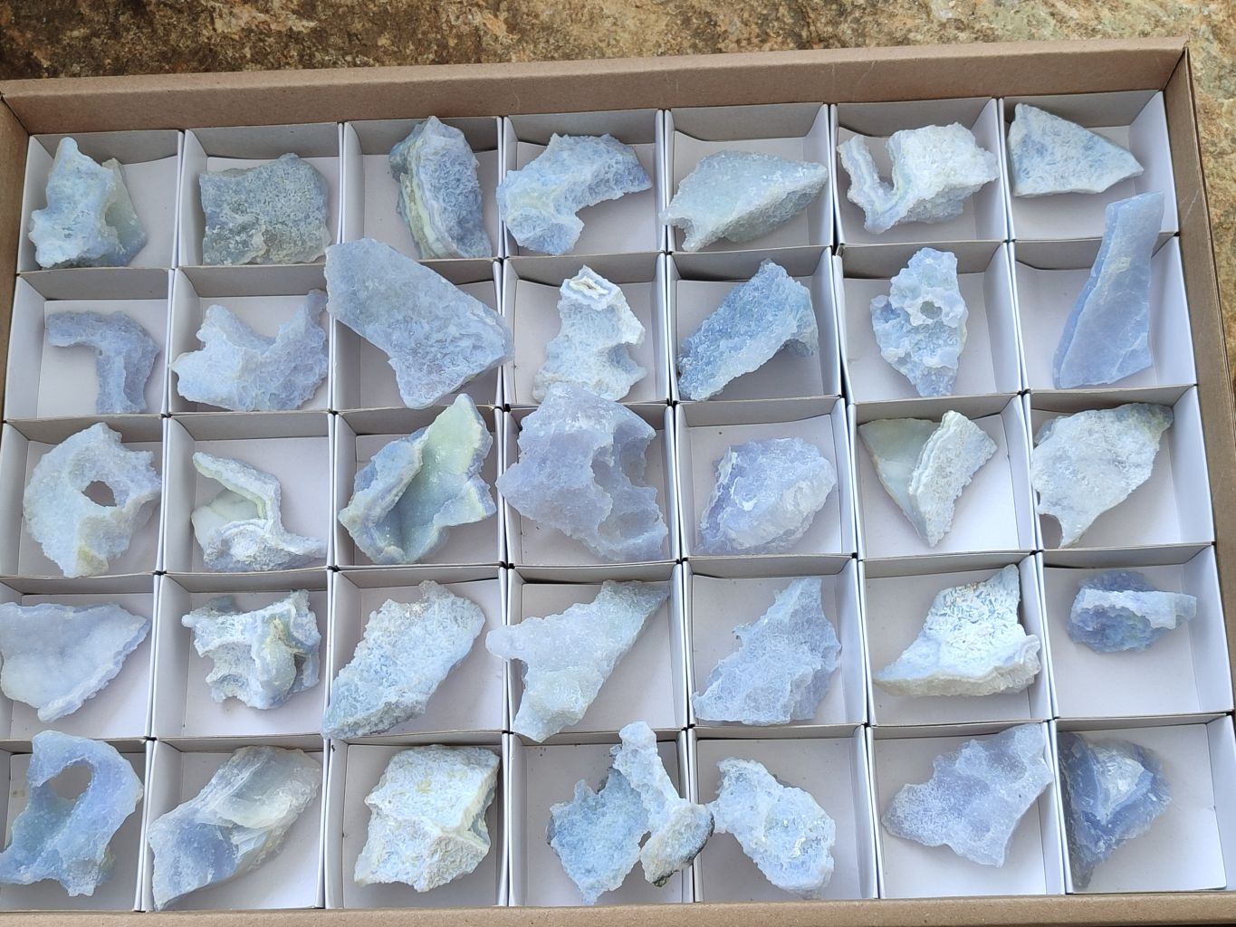 Natural Etched Blue Chalcedony Specimens x 35 From Malawi - Toprock Gemstones and Minerals 