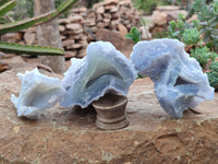 Natural Etched Blue Chalcedony Specimens x 3 From Malawi - Toprock Gemstones and Minerals 