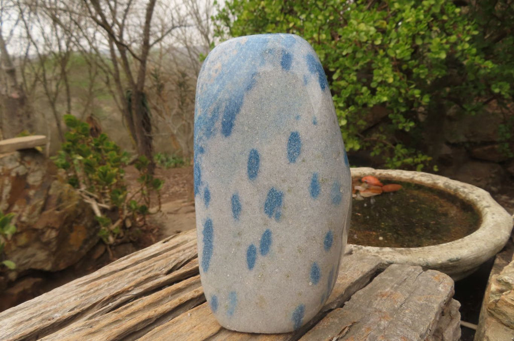 Polished XL Blue Spinel Quartz Standing Free Form x 1 From Madagascar - Toprock Gemstones and Minerals 