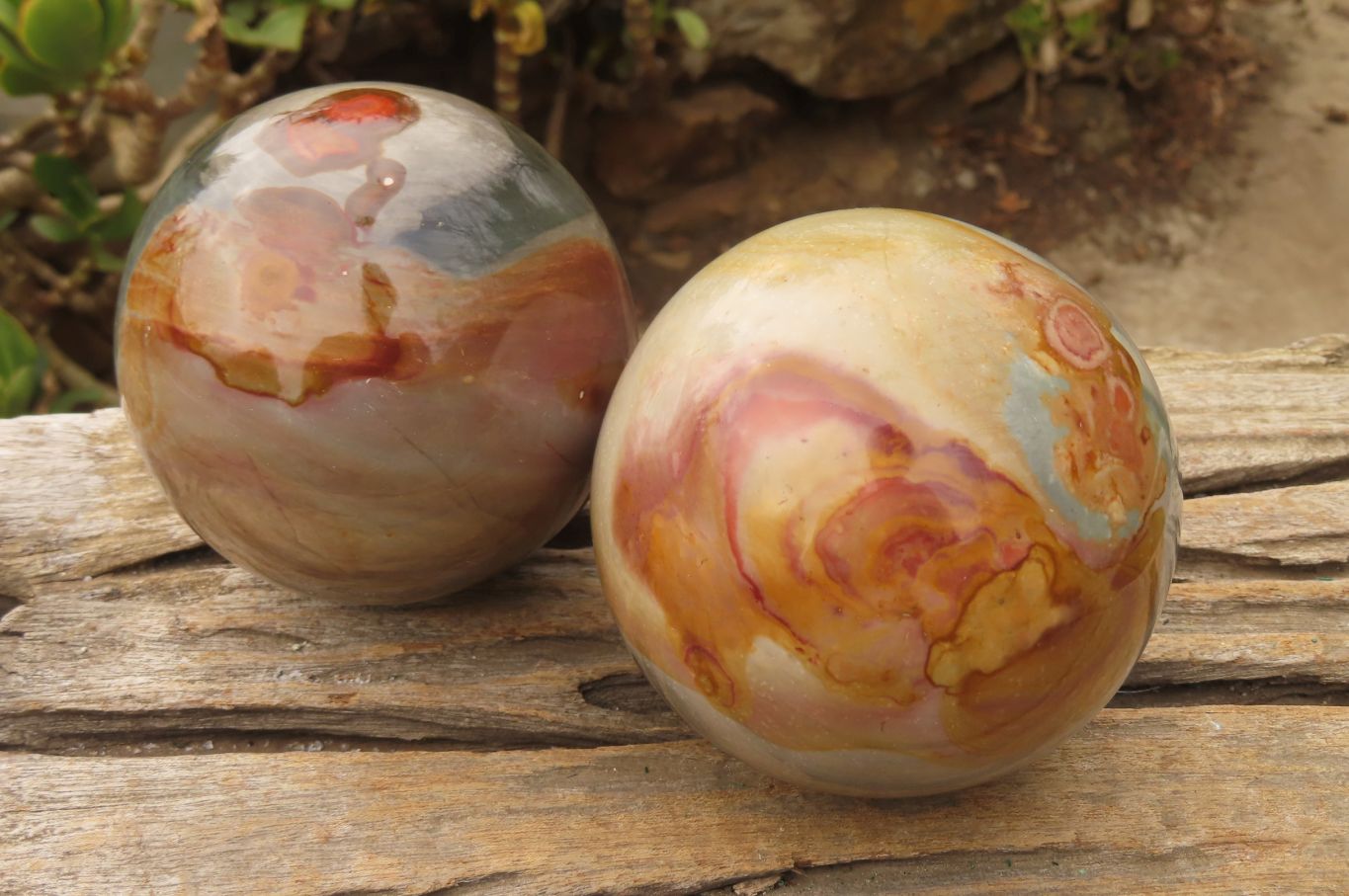 Polished Polychrome Jasper Spheres x 2 From Madagascar - Toprock Gemstones and Minerals 