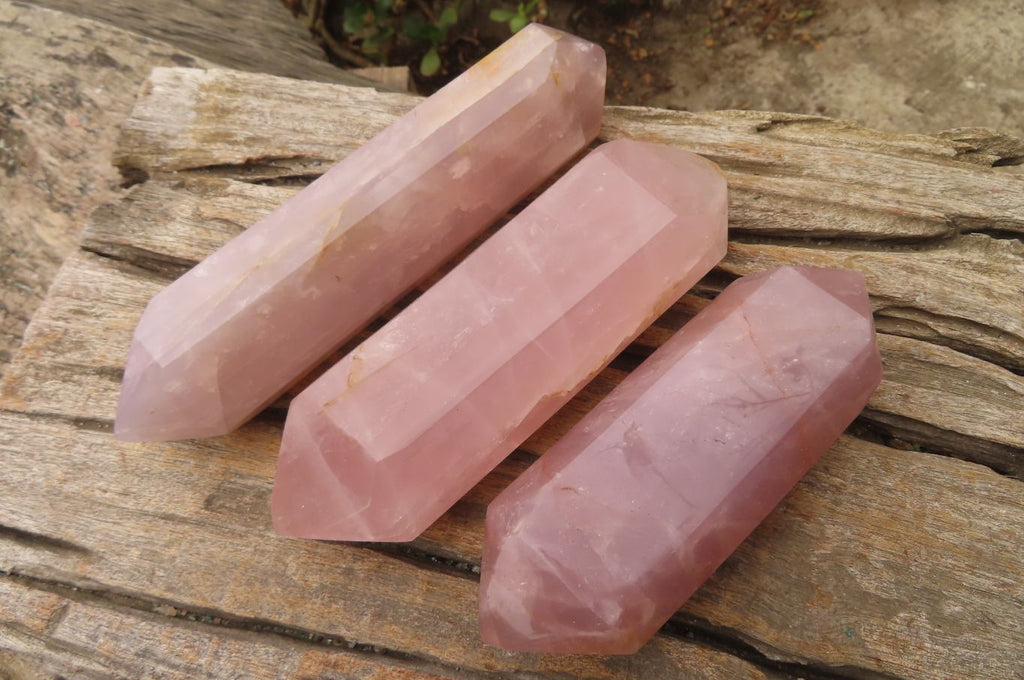 Polished Rose Quartz Double Terminated Points x 3 From Madagascar - Toprock Gemstones and Minerals 
