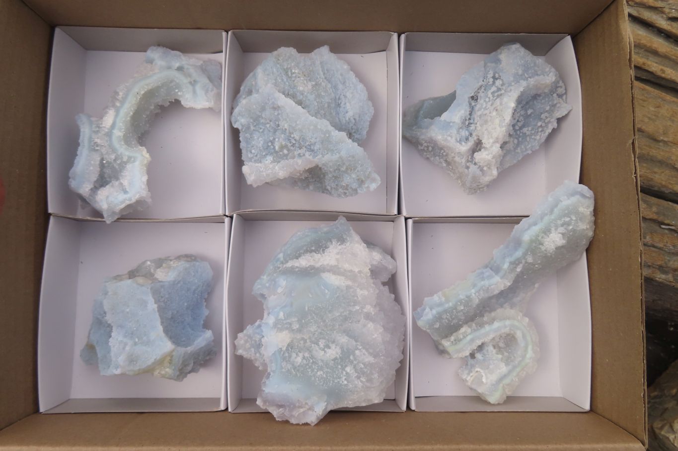Natural Etched Blue Chalcedony Specimens x 6 From Nsanje Malawi - Toprock Gemstones and Minerals 